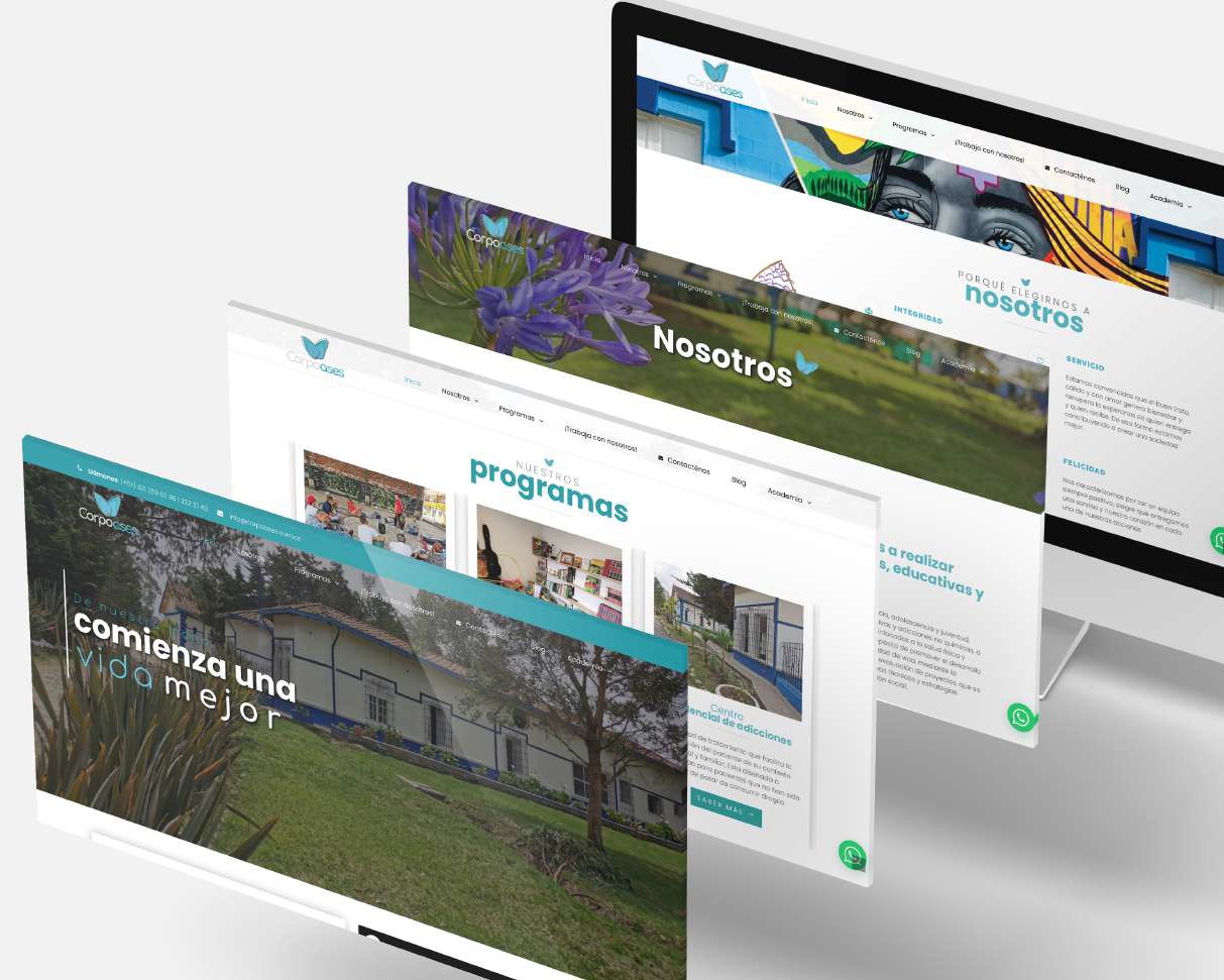 imágenes que ilustran servicios de branding, marketing digital, gestión de redes sociales, desarrollo de sitios web y fotografía profesional.